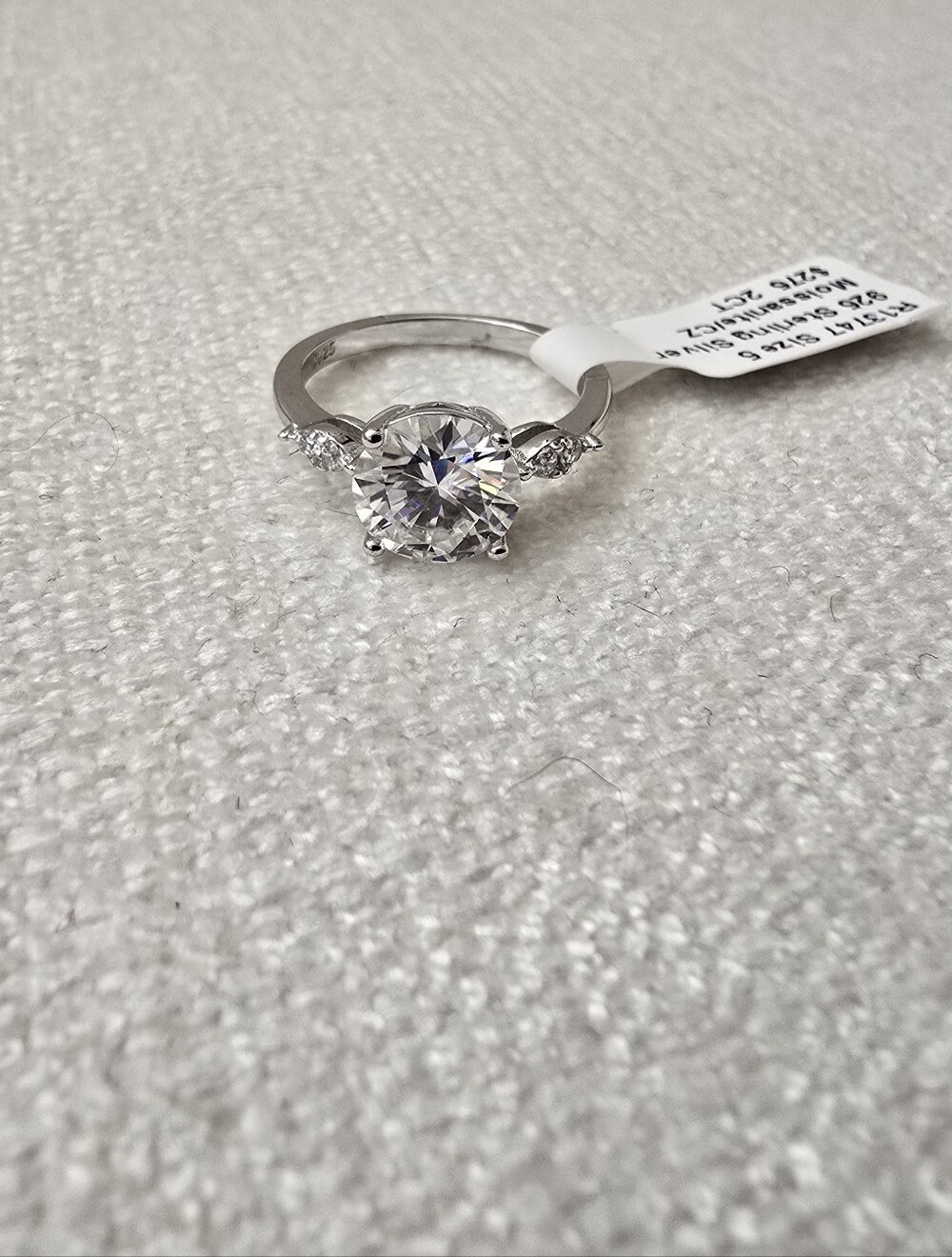 2CT Moissanite Round Solitaire Ring in Sterling Silver Size 5